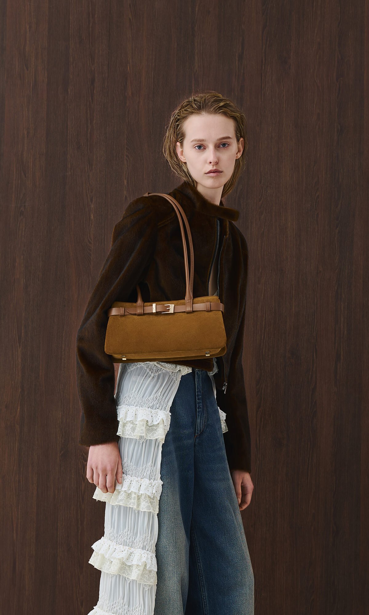 Espresso Brown Kerry Recycled Suede Top Handle Satchel Bag - CHARLES & KEITH