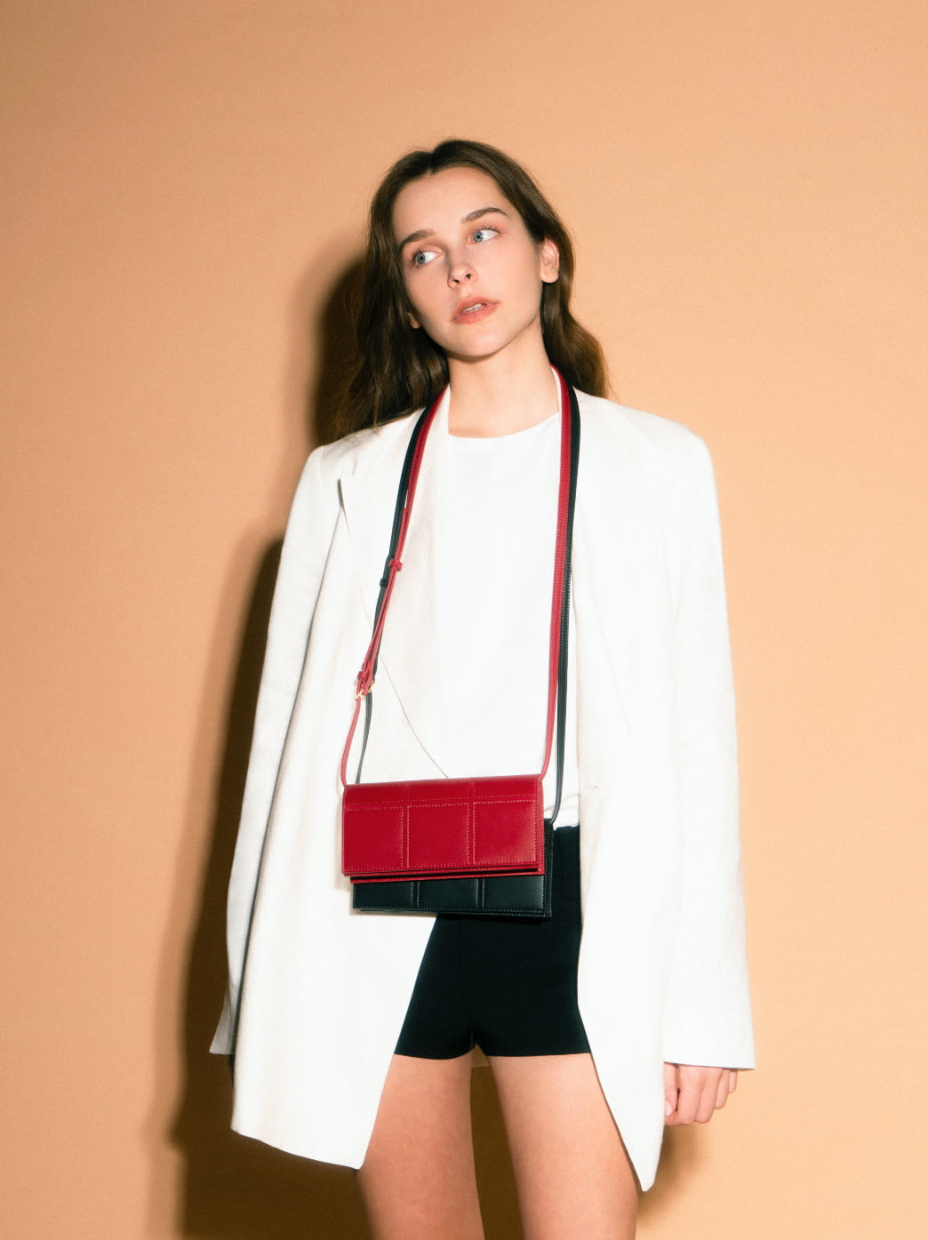 Women’s panelled long wallet in red and black - CHARLES & KEITH