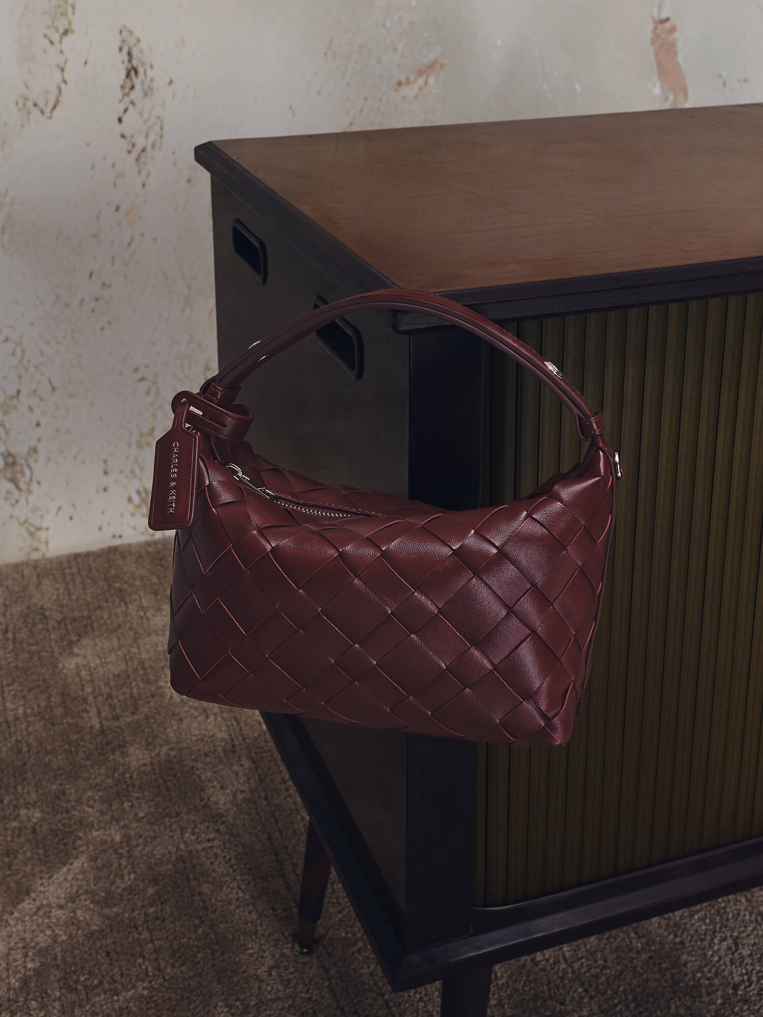 Wineberry Red Ivette Woven Shoulder Bag - CHARLES & KEITH