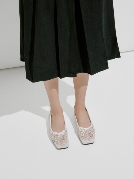 Women’s mesh square-toe ballet flats in white - CHARLES & KEITH