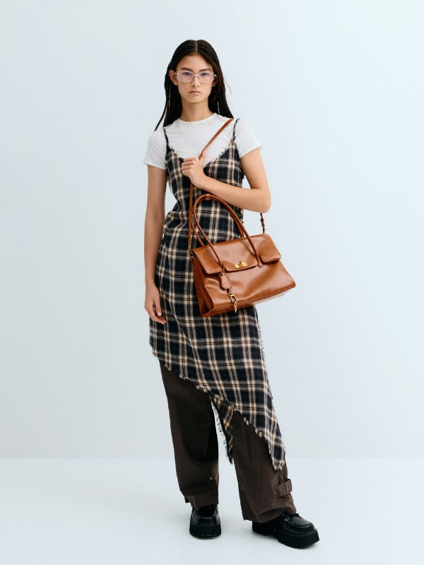 Women’s distressed tan Kerry trapeze tote bag - CHARLES & KEITH