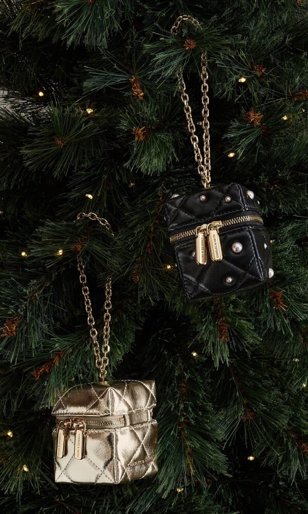 Champagne Janie Metallic Quilted Chain-Handle Micro Bag - CHARLES & KEITH