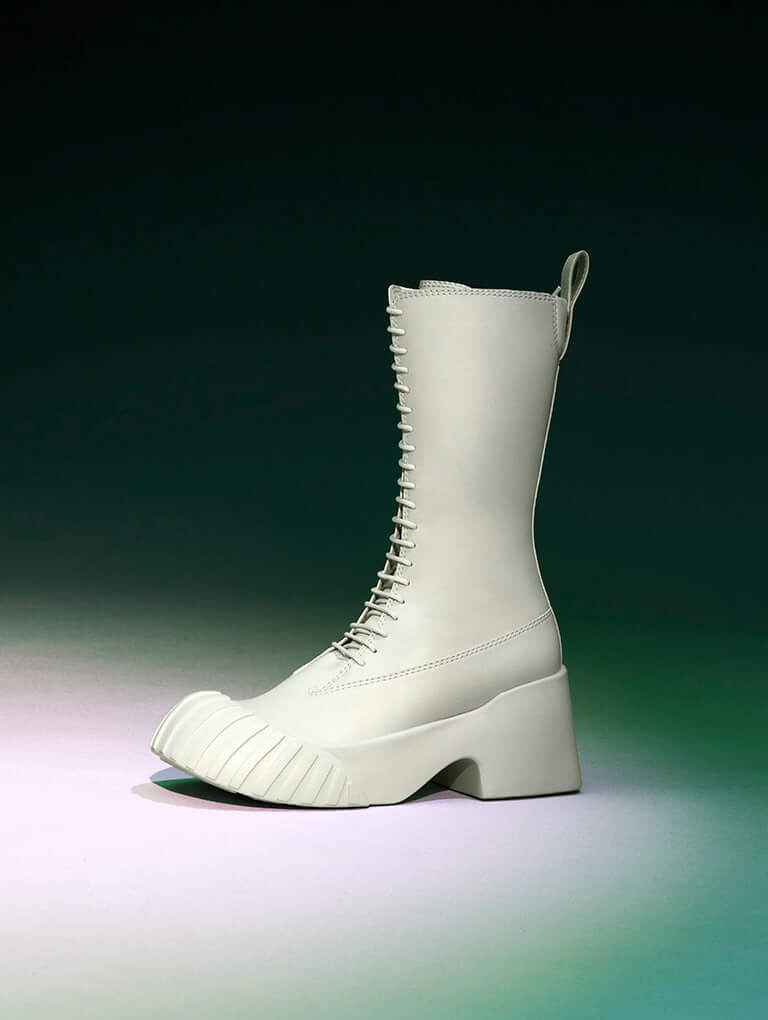 Adrian Chunky Sole Lace-Up Boots in white - CHARLES & KEITH