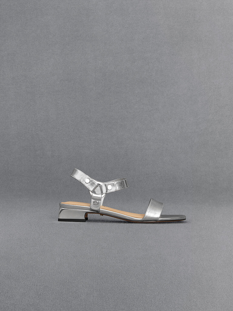 Distressed Leather Ankle-Strap Sandals - CHARLES & KEITH