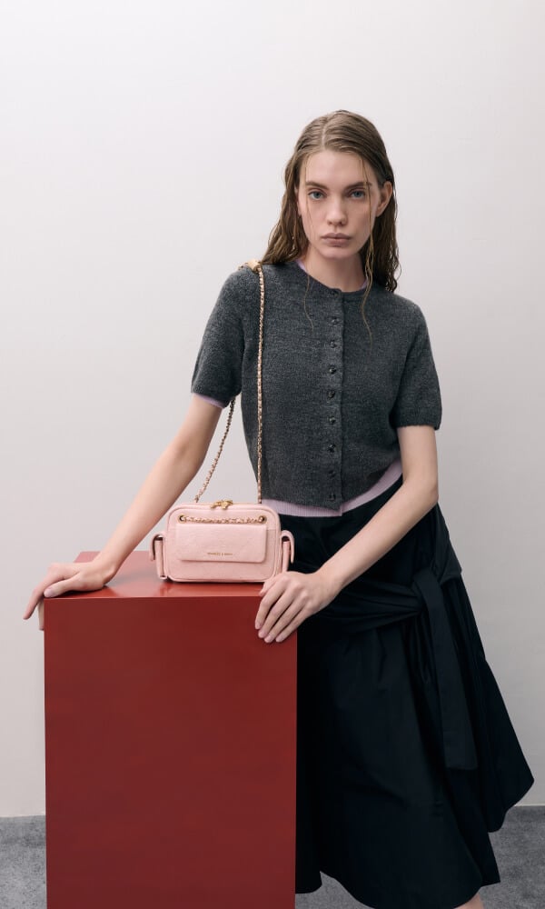 Pink Duo Quilted Crossbody Bag - CHARLES & KEITH