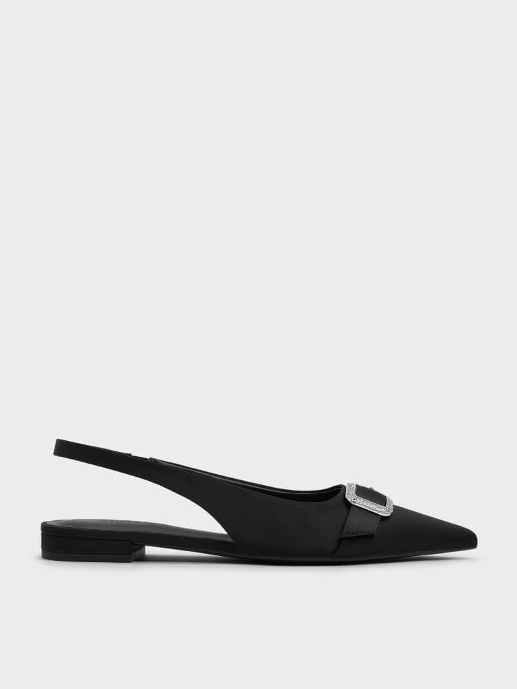 Women’s satin crystal-buckle pointed-toe slingback flats – CHARLES & KEITH TH