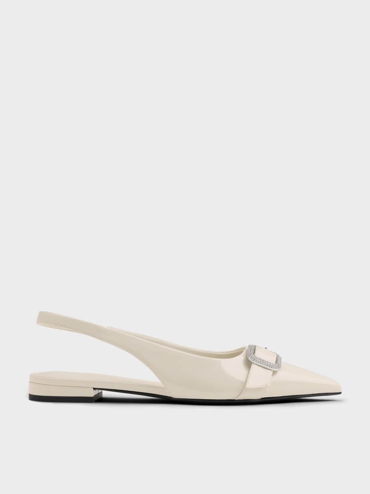 Women’s satin crystal-buckle pointed-toe slingback flats – CHARLES & KEITH TH