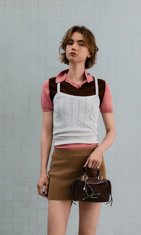 Women’s Haylen braided-charm bowling bag  in espresso brown - CHARLES & KEITH