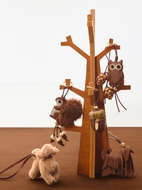 Women’s leather fringed dog charm, faux shearling poodle charm and acorn charm - CHARLES & KEITH