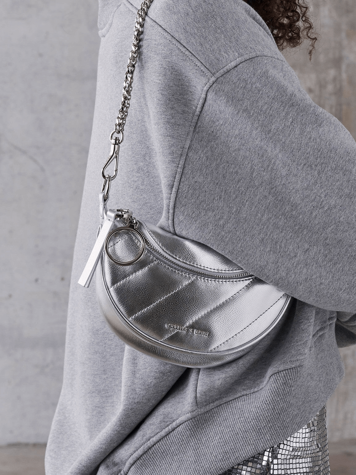 Women’s Philomena metallic half-moon crossbody bag - CHARLES & KEITH