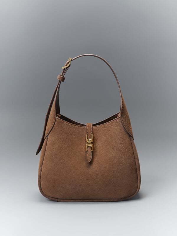 Mocha Brown Mini Adalyn Recycled Suede Hobo Bag - CHARLES & KEITH