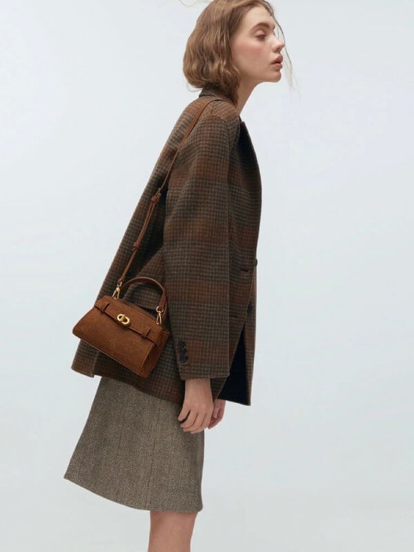 Gingham Blue Hazel Gingham Bow Elongated Shoulder Bag - CHARLES & KEITH