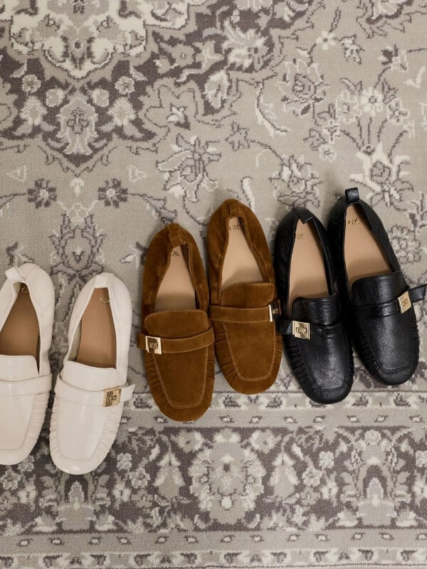 Women’s Cody suede metallic-buckle ruched loafers in brown - CHARLES & KEITH