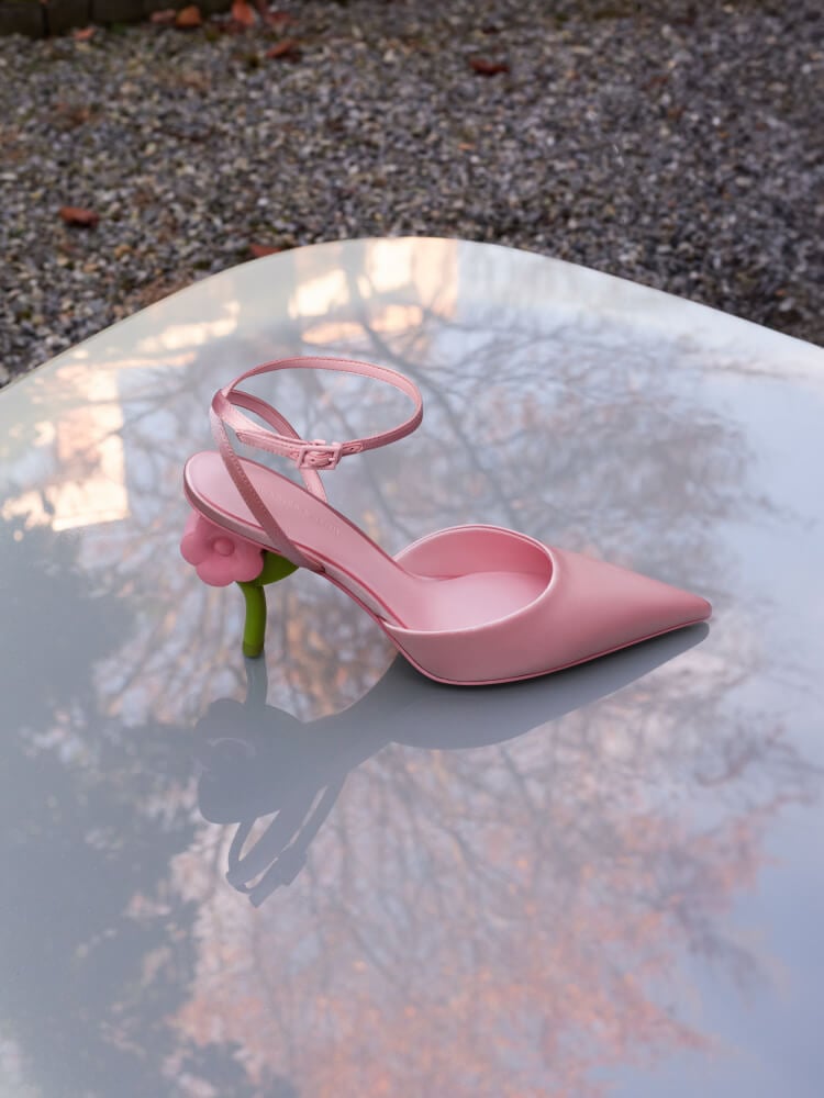 Women’s pink recycled polyester flower-heel pumps - CHARLES & KEITH