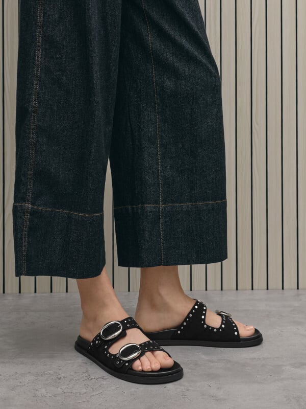 Women’s studded buckled double-strap slides - CHARLES & KEITH
