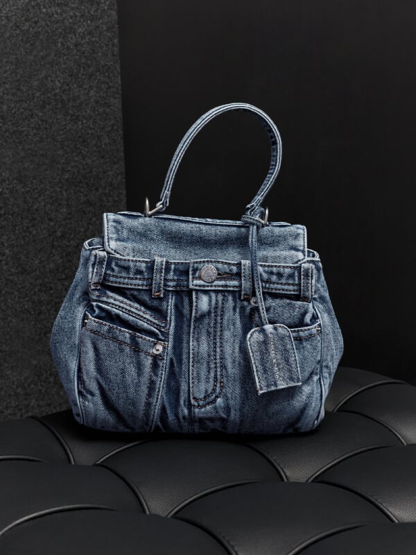 Denim Blue Arita Denim Jeans Top Handle Bag - CHARLES & KEITH