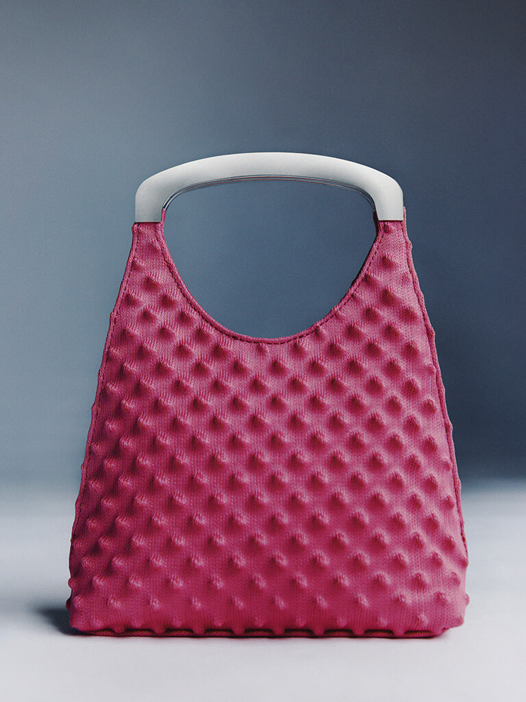Women's Spike Textured Metallic-Handle Bag - CHARLES & KEITH