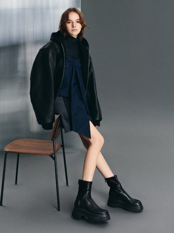 Women’s black Leoi back-zip chunky ankle boots - CHARLES & KEITH