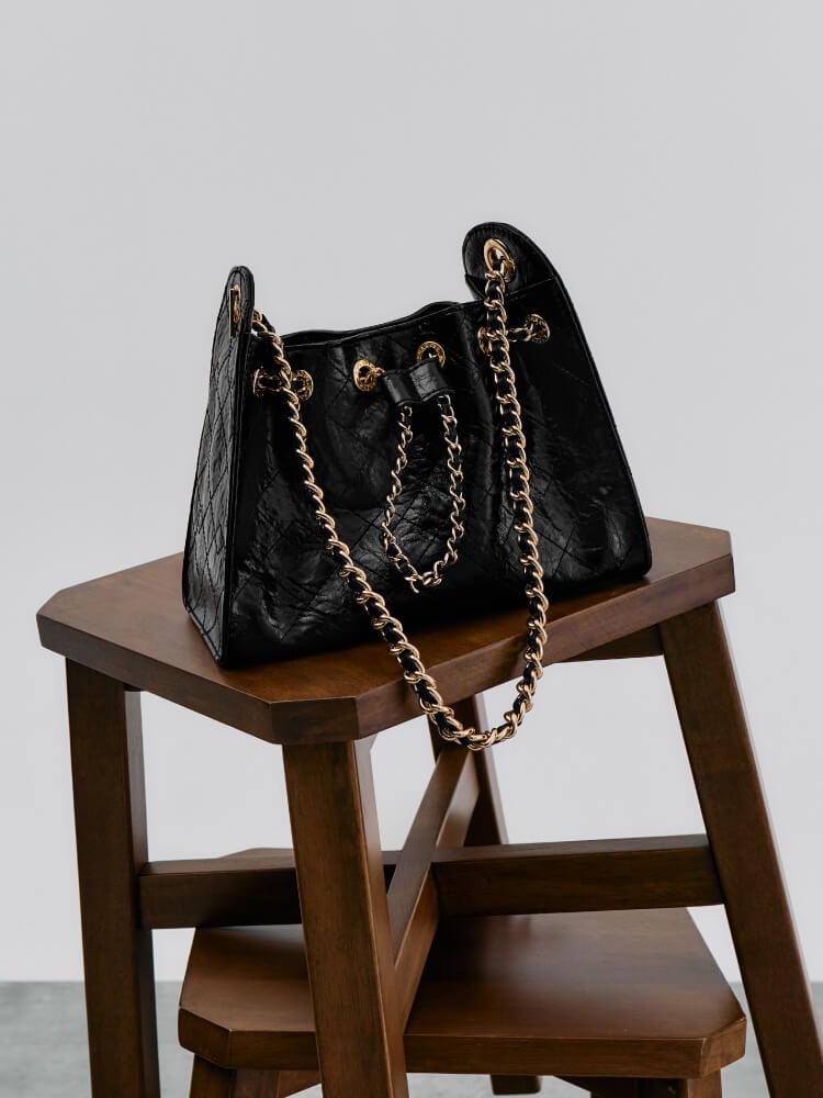 Black Duo Quilted Drawstring Bucket Bag - CHARLES & KEITH