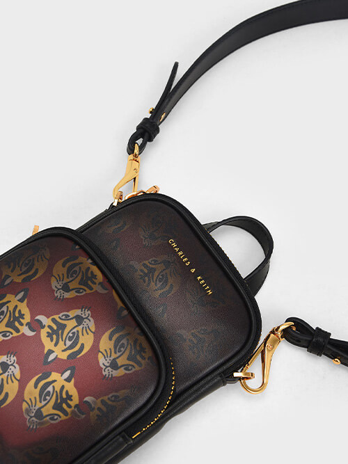 Lunar New Year Collection: Tiger-Print Heat Reactive Double Pocket Long Crossbody Bag
