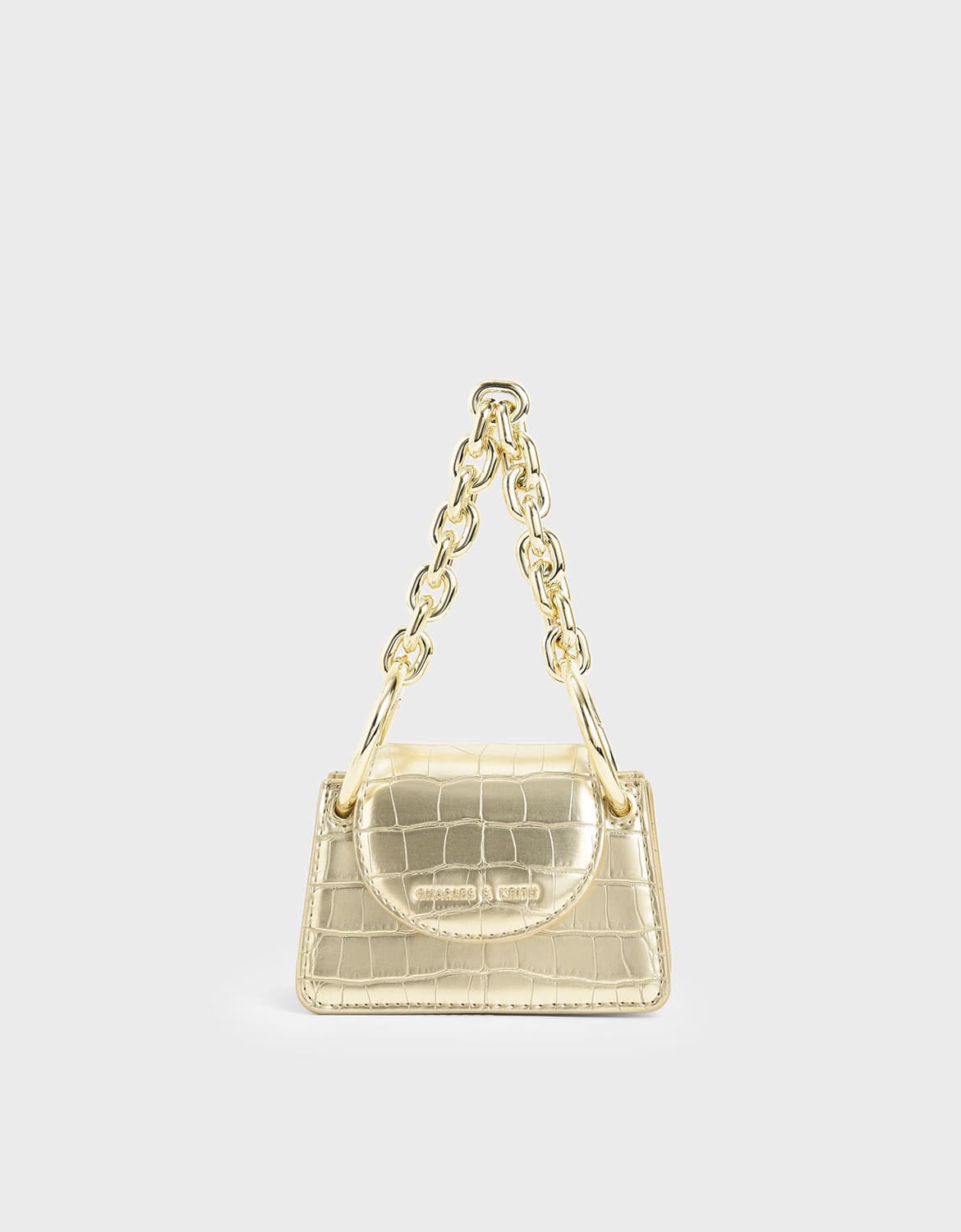croc-effect chunky chain handle mini bag in gold – CHARLES & KEITH