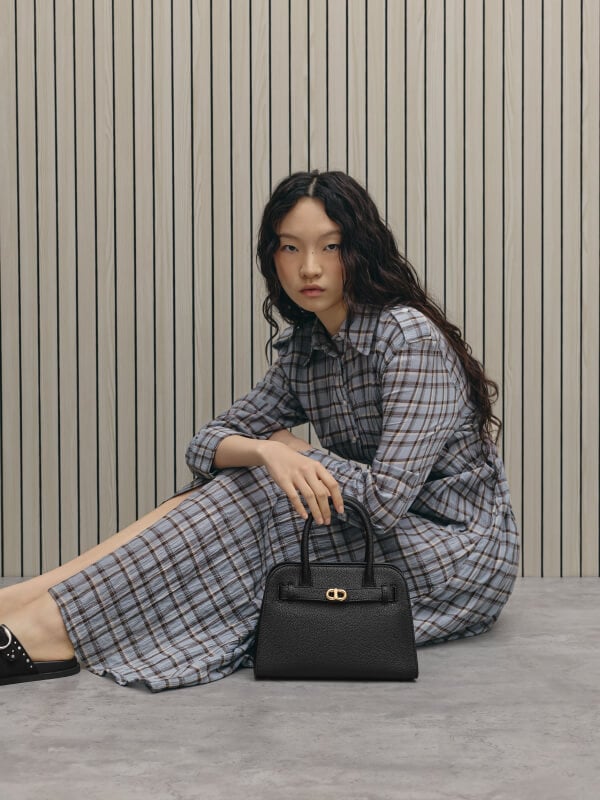 Black Aubrielle Belted Tote Bag - CHARLES & KEITH