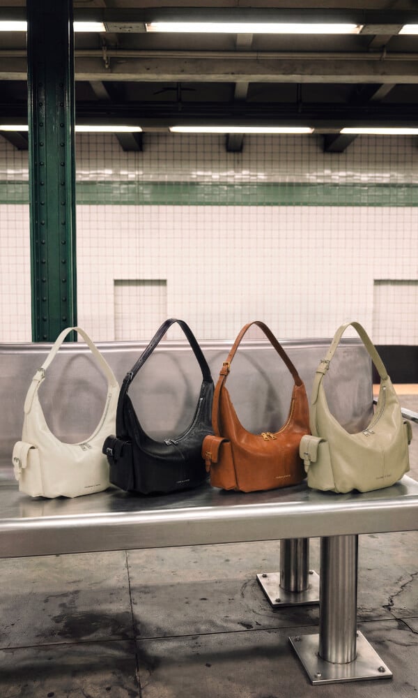 Women’s Bessie side-pocket hobo bag in cream, noir and pale olive - CHARLES & KEITH