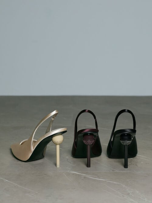 Satin Crystal-Embellished Ball-Heel Pointed-Toe Slingback Pumps – CHARLES & KEITH TH