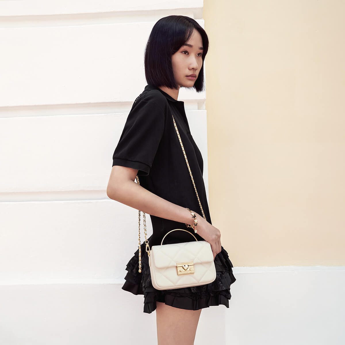 Women’s Quilted Box Top Handle Bag in cream - CHARLES & KEITH