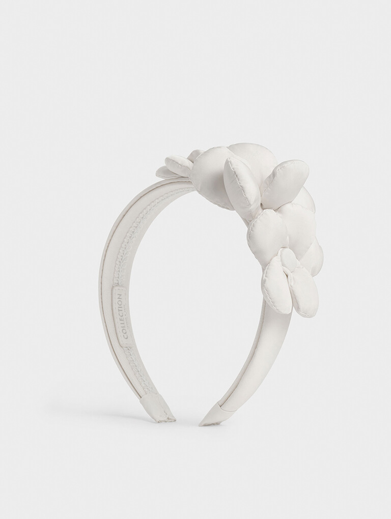 Women’s Flower-Embellished Hair Band in white - CHARLES & KEITH