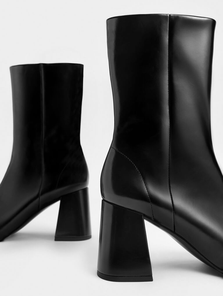 Women’s tubular zip-up calf boots  - CHARLES & KEITH