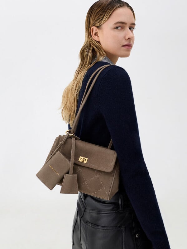 Women’s Apfra quilted tote bag in stone grey - CHARLES & KEITH
