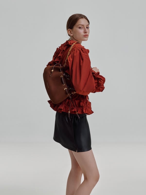 Women’s mini Moxie drawstring bucket bag in dark brown - CHARLES & KEITH