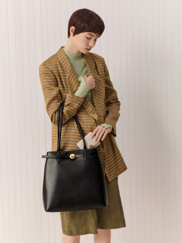 Women’s black Benh belted tote bag - CHARLES & KEITH