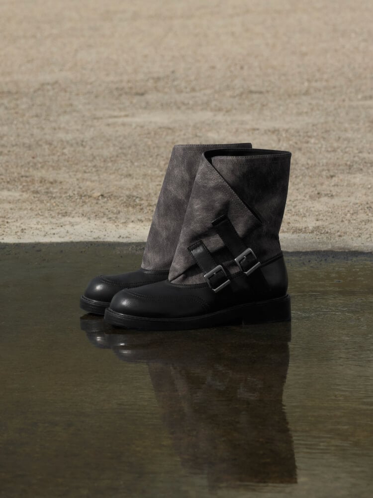 Women’s Aether buckled calf boots - CHARLES & KEITH