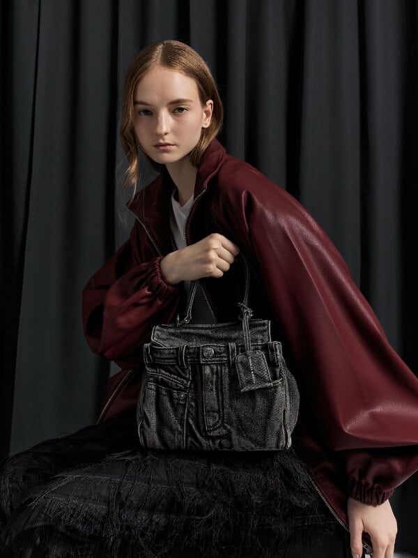 Denim Noir Arita Denim Jeans Top Handle Bag - CHARLES & KEITH