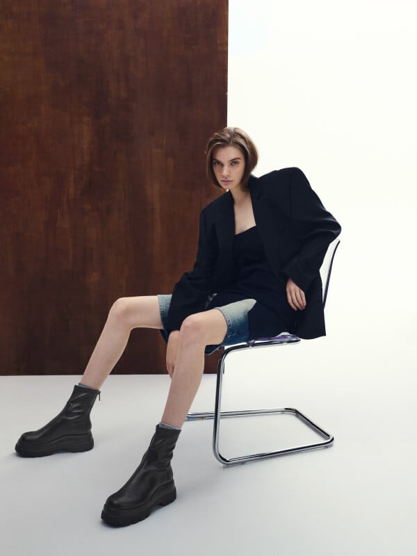 Black Leoi Faux Suede Chunky Ankle Boots - CHARLES & KEITH