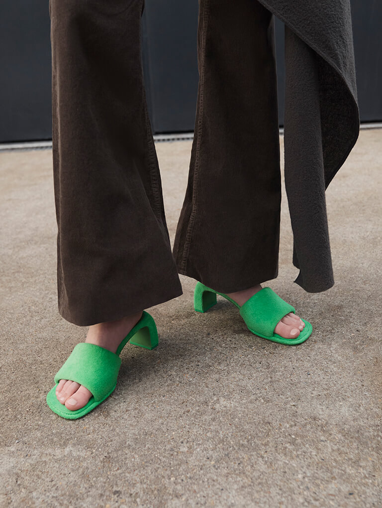 Loey Textured Curved-Heel Mules in green - CHARLES & KEITH