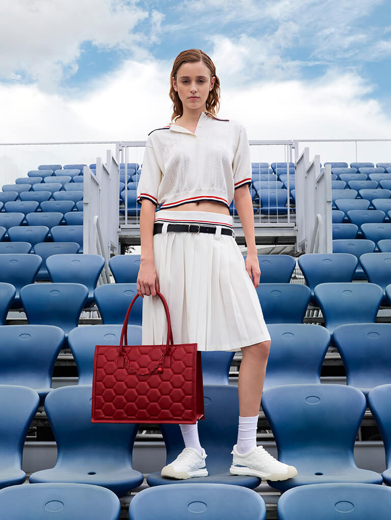 Women’s nylon low-top sneakers and geometric quilted tote bag  - CHARLES & KEITH