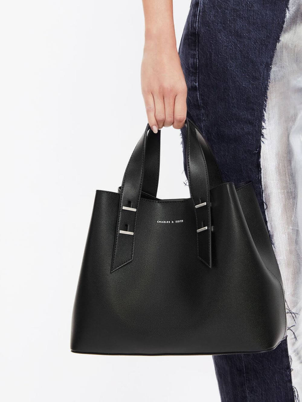 Women's double handle hobo bag in black - CHARLES & KEITH