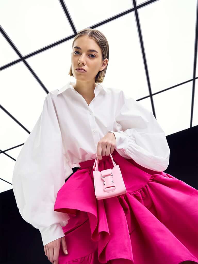 Women’s Ivy top handle mini bag in pink  - CHARLES & KEITH