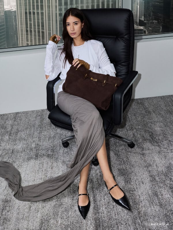 Espresso Brown Arlet Recycled Suede Double-Handle Belted Tote Bag - CHARLES & KEITH