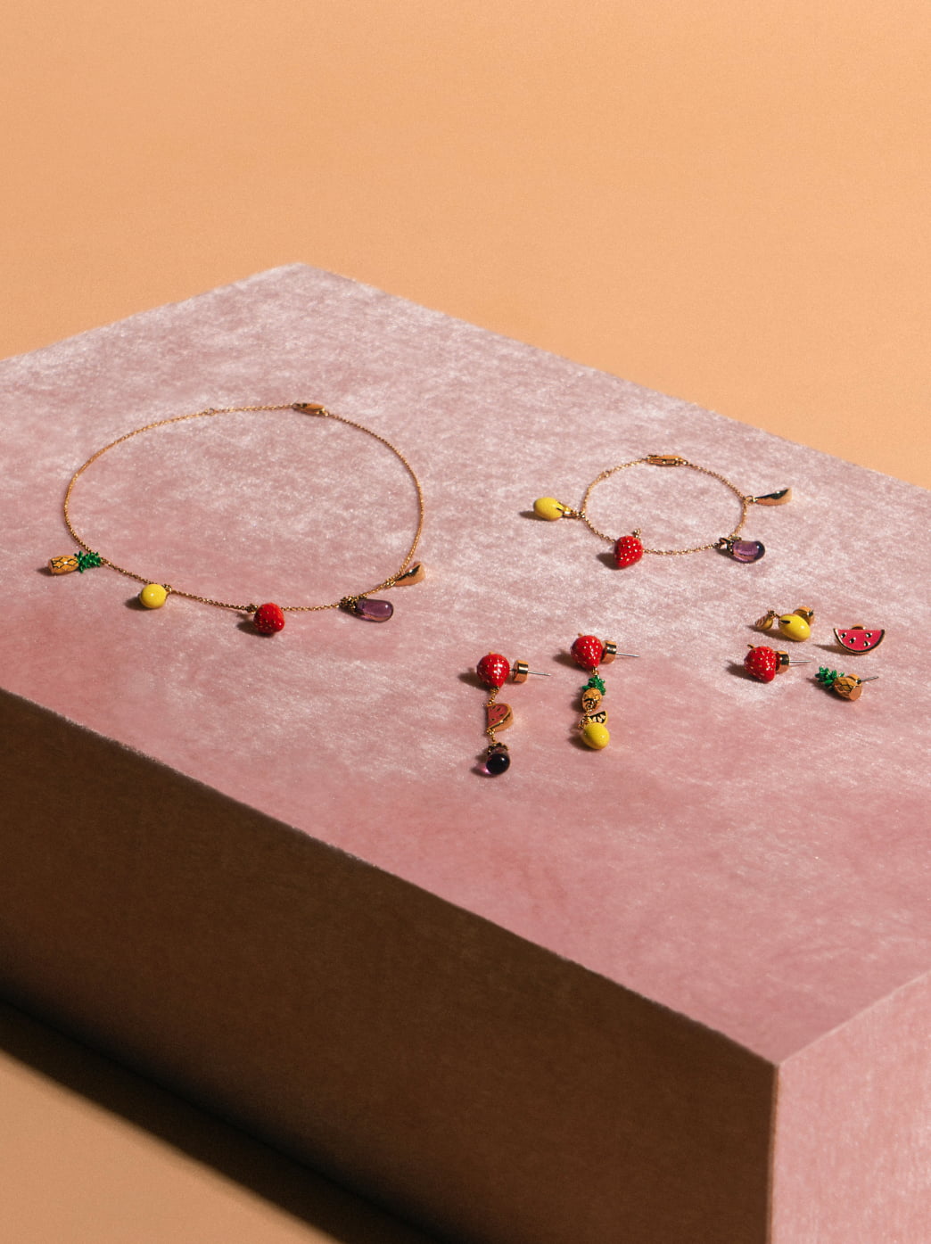 Women’s fruits choker, fruits drop earrings, fruits beaded bracelet and fruits stud earrings - CHARLES & KEITH
