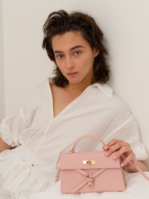 Pink Tricha Knotted-Belt Top Handle Bag - CHARLES & KEITH