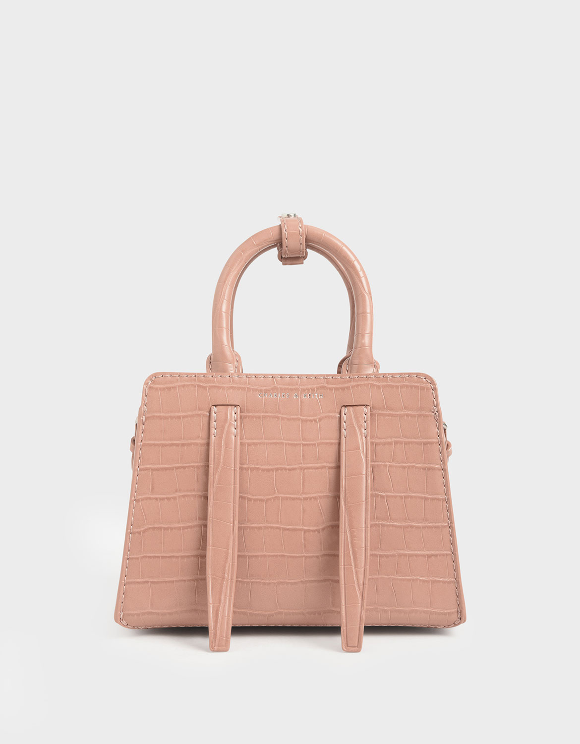 Women’s blush croc-effect top handle bag