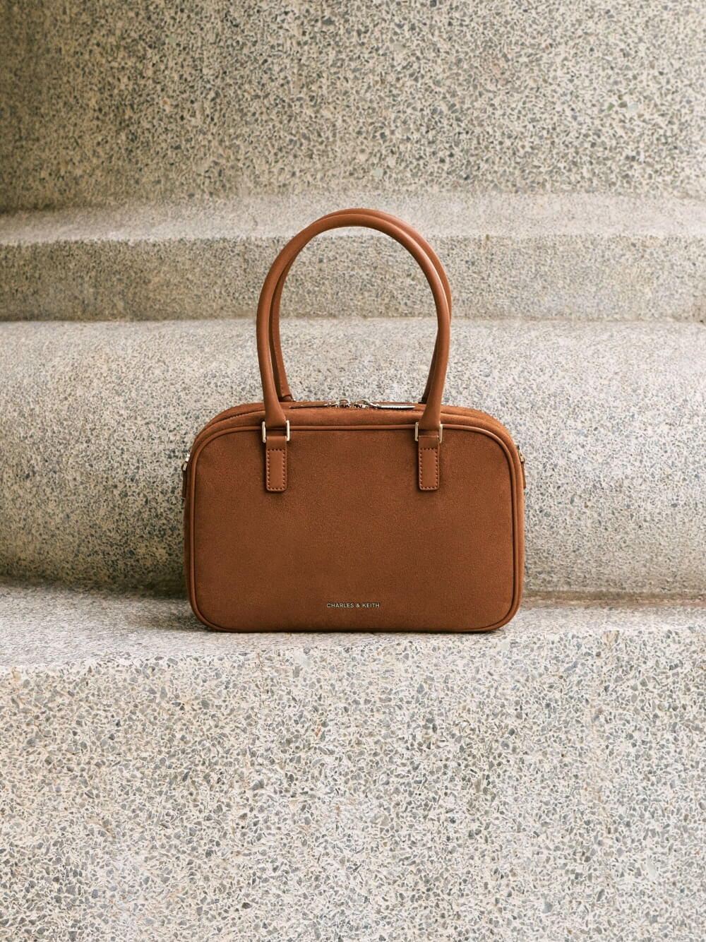 Sienna Brown Sianna Recycled Suede Bowling Bag - CHARLES & KEITH