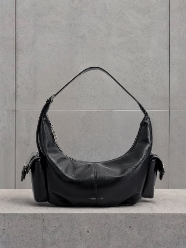 Women’s noir Bessie side-pocket hobo bag - CHARLES & KEITH