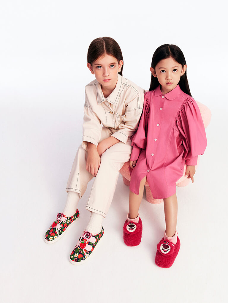 Girls' Lotso Strawberry-Print Sneakers and Furry Sock-Knit Boots, both in pink - CHARLES & KEITH