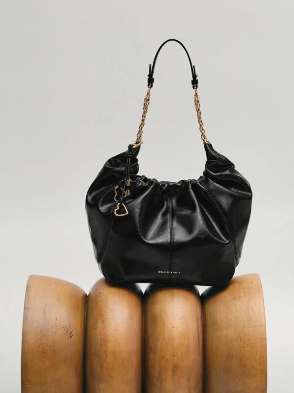 Women’s black Ciara ruched hobo bag - CHARLES & KEITH