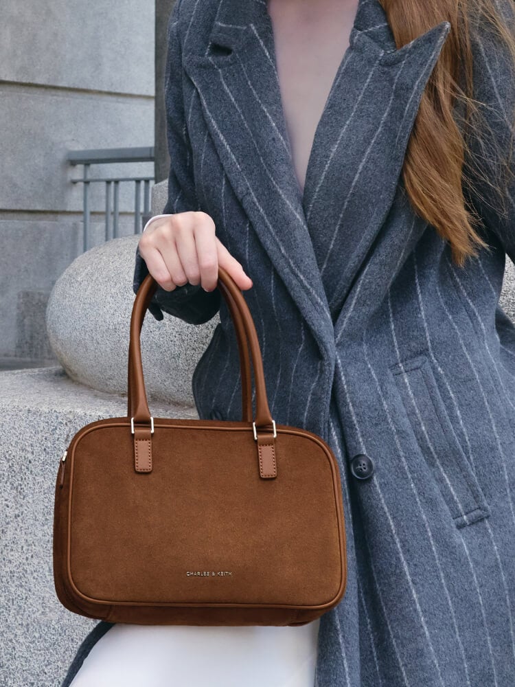 Women’s Sianna recycled suede bowling bag in sienna brown - CHARLES & KEITH